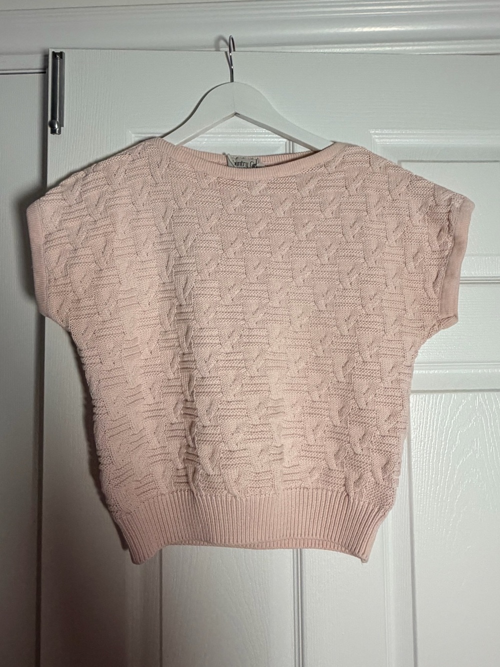 Vintage Country Girl Pink Cable Knit Sweater Vest Top Cottagecore